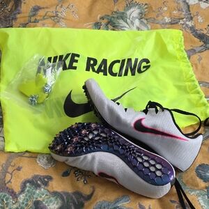 Nike White and Pink Racing Spikes